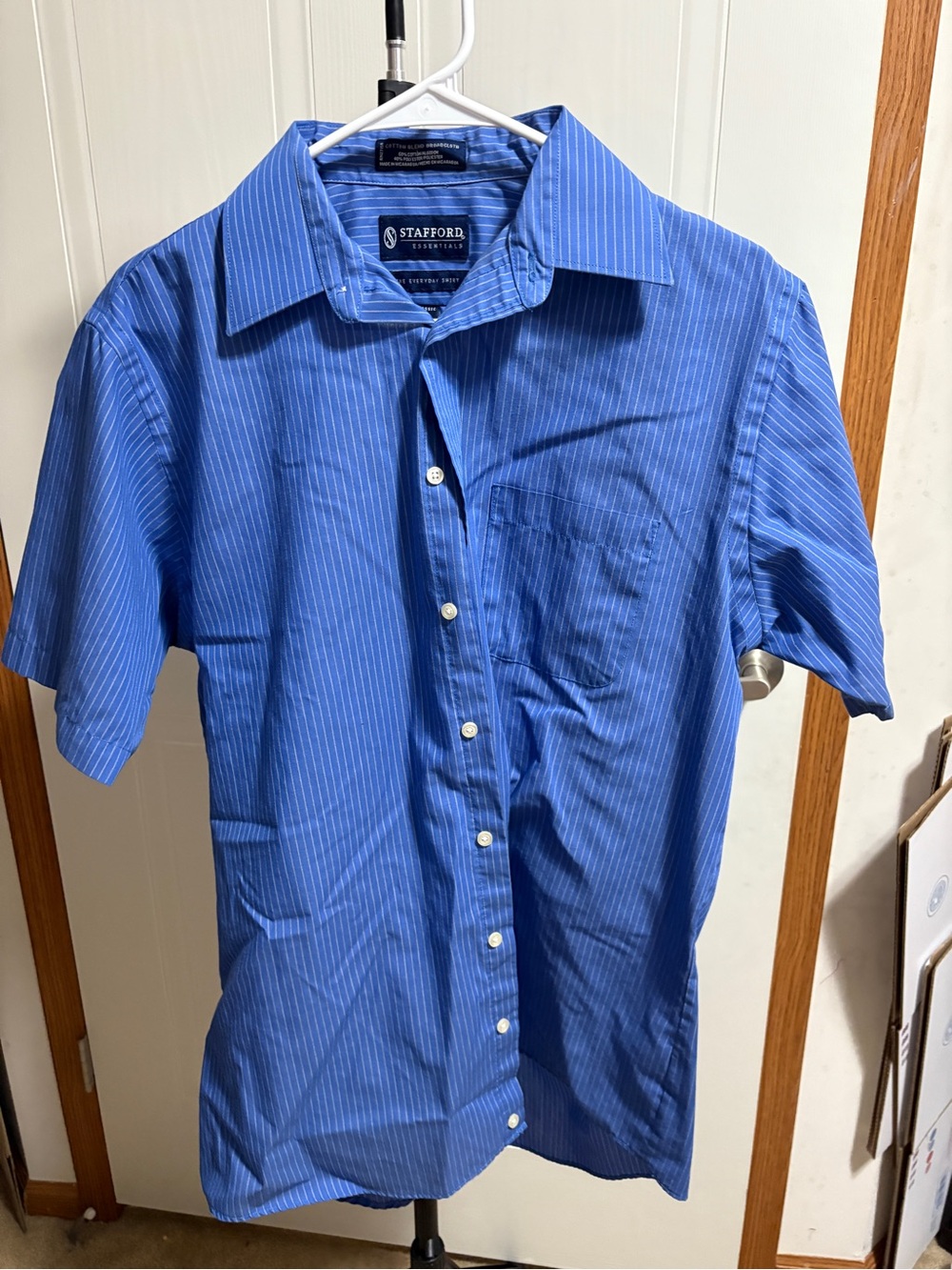 Stafford Blue Pinstripe Short Sleeve Button-Down Shirt